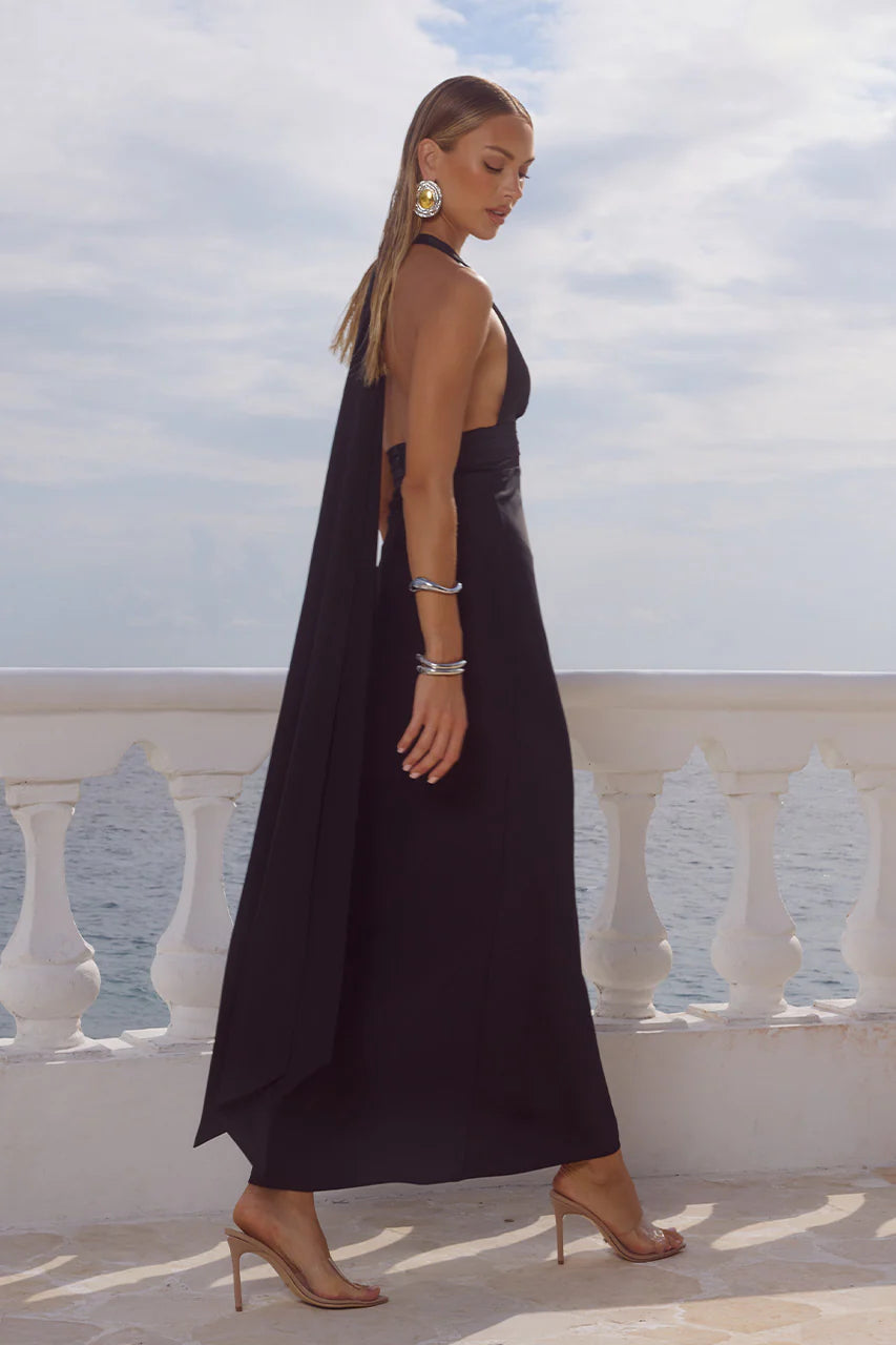 Runaway the Label Sylvie Plunge V Neck Maxi - Black