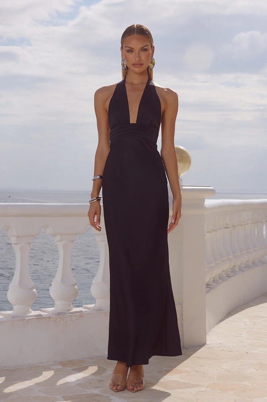 Runaway the Label Sylvie Plunge V Neck Maxi - Black