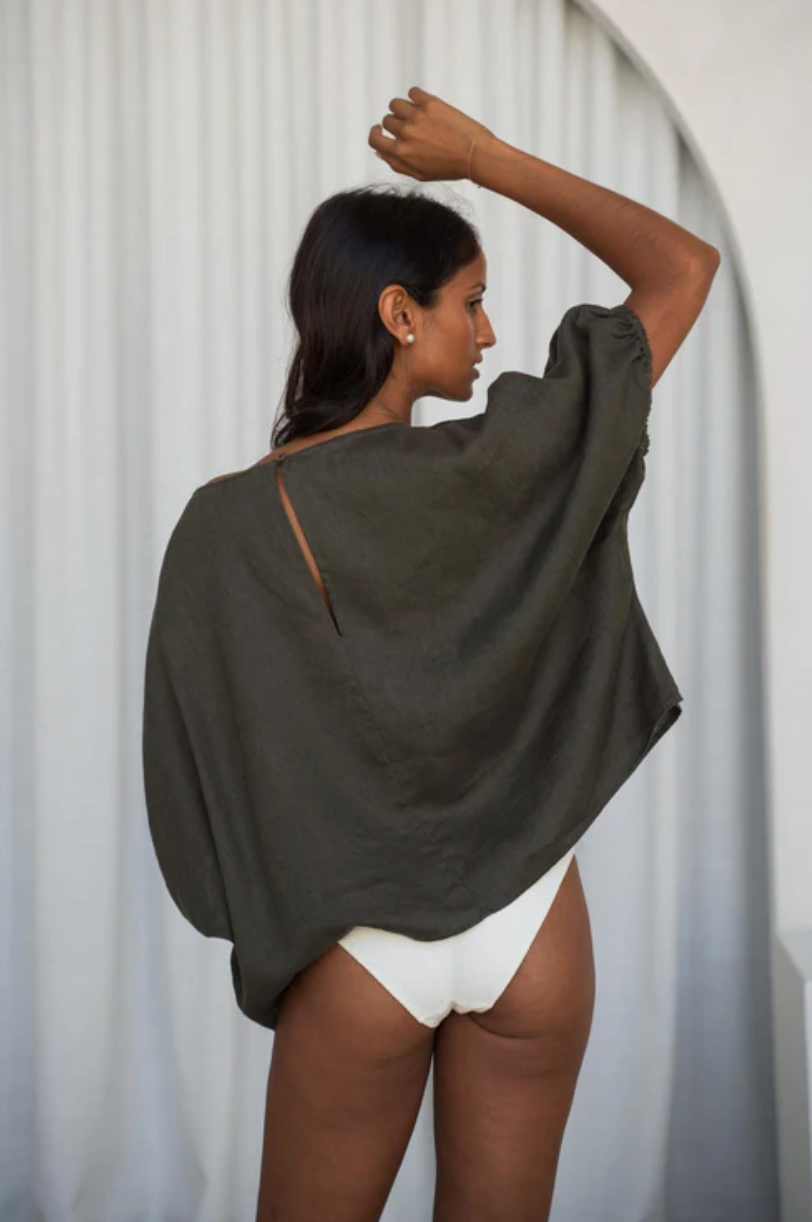 Lilly Pilly Tina Linen Top - Khaki
