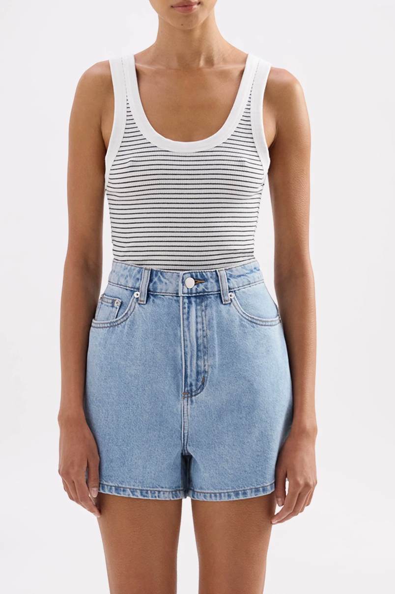 Nude Lucy Organic Stripe Rib Singlet - White Stripe