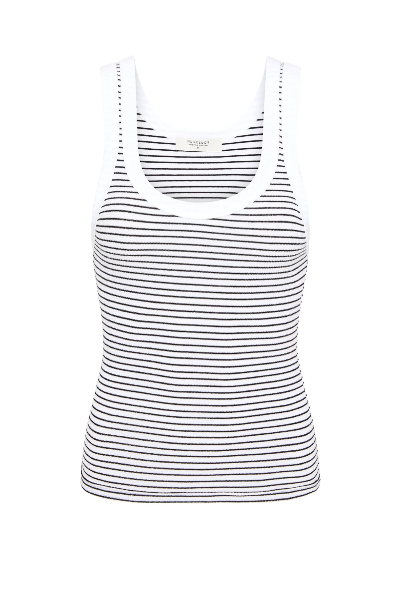 Nude Lucy Organic Stripe Rib Singlet - White Stripe