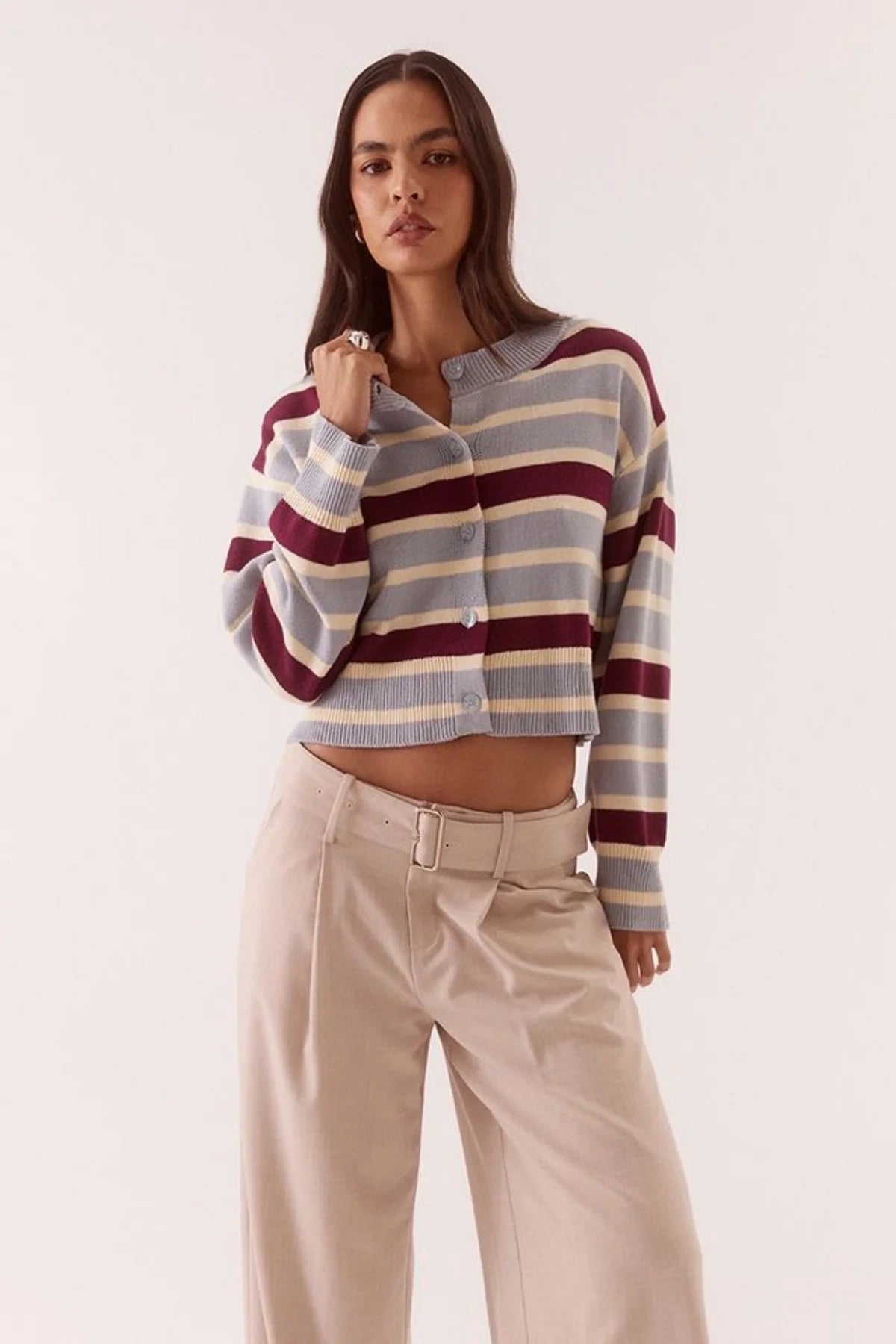 Sovere Studio Arlo Stripe Cardigan - Blue/Plum