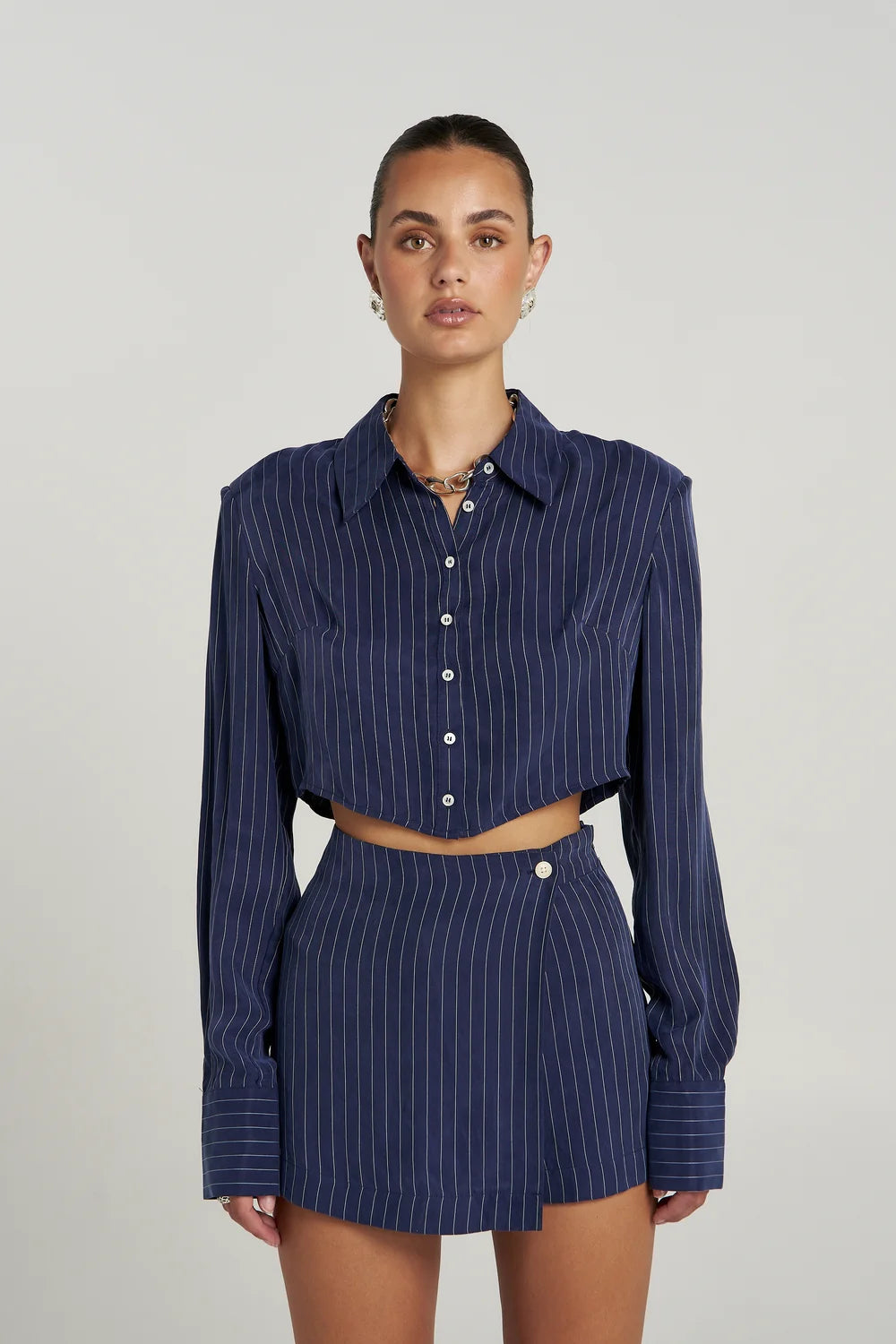 Summi Summi Asym Skort - Navy Pinstripe