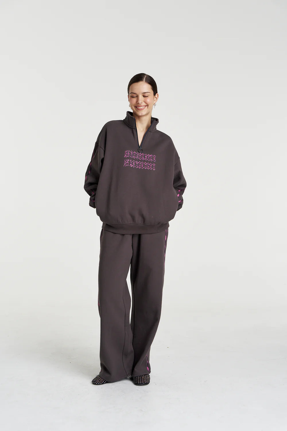 Summi Summi Eden Zip Neck Jumper - Shadow