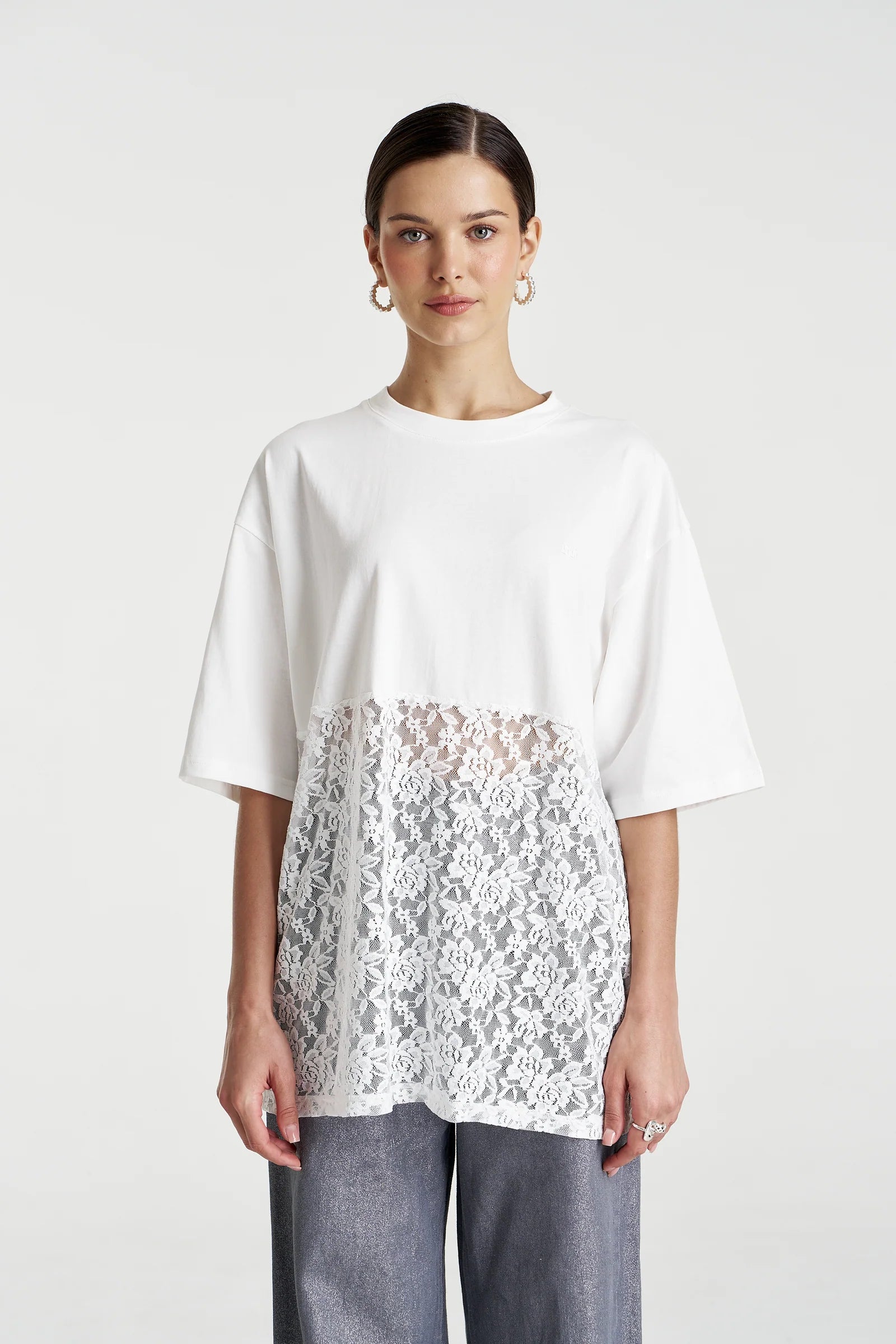 Summi Summi Lace Panel Tee - Lily White