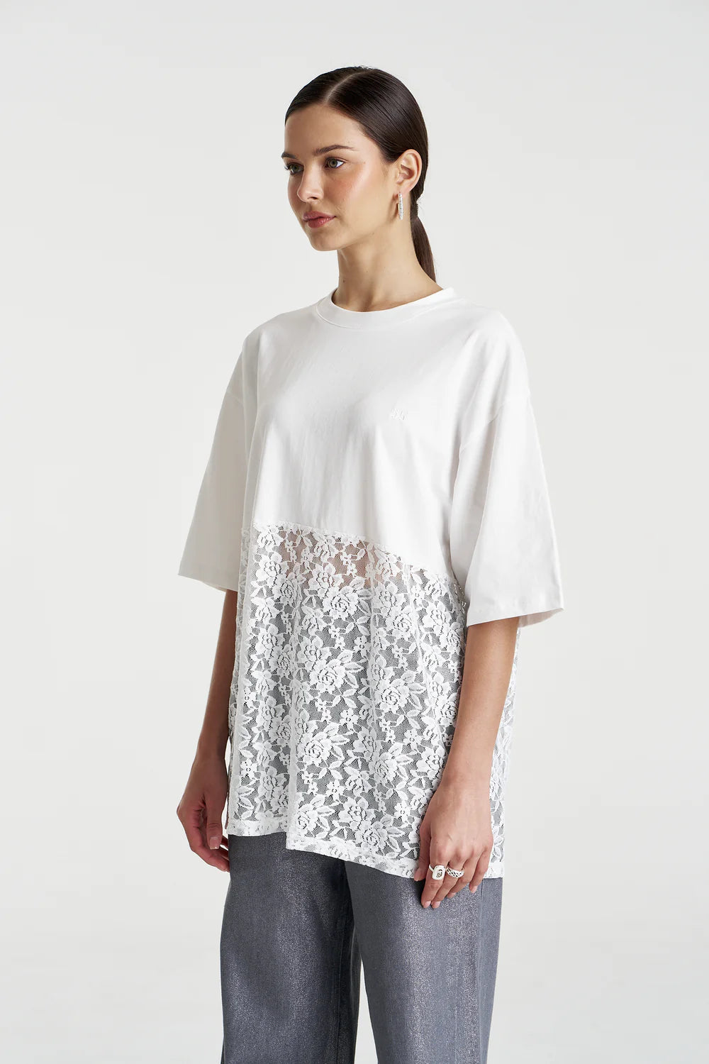 Summi Summi Lace Panel Tee - Lily White
