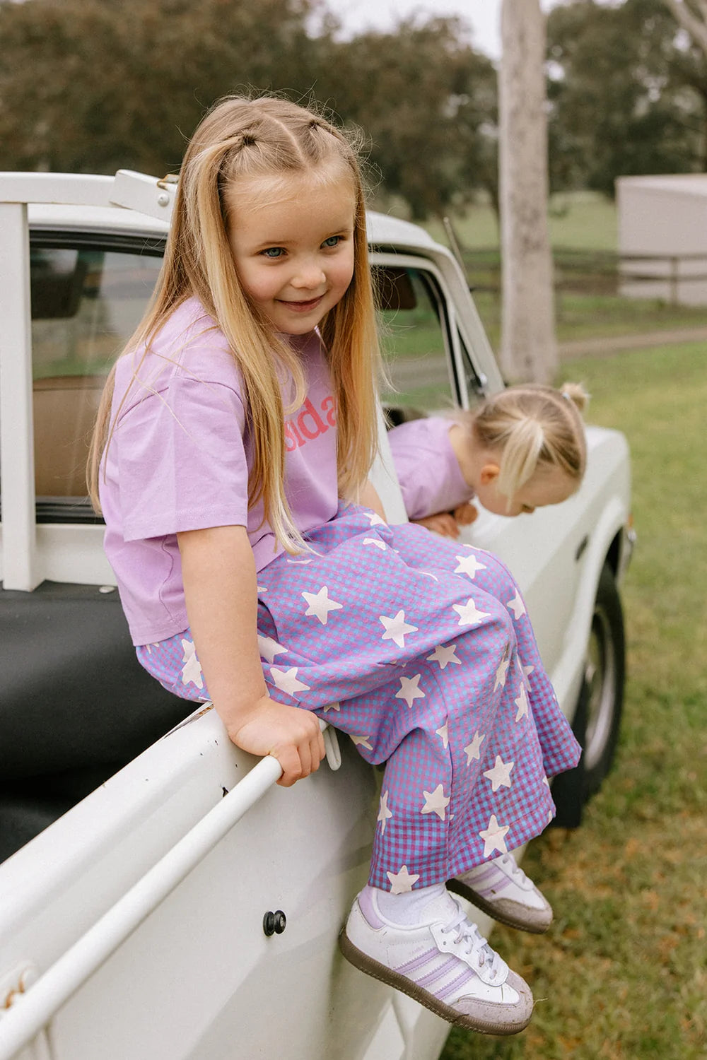 Sunday Siblings Dusty Star Pants - Purple Gingham