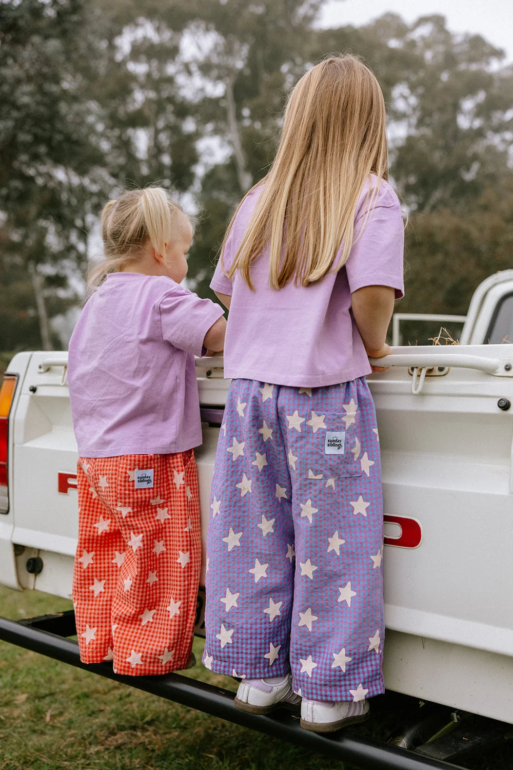 Sunday Siblings Dusty Star Pants - Purple Gingham