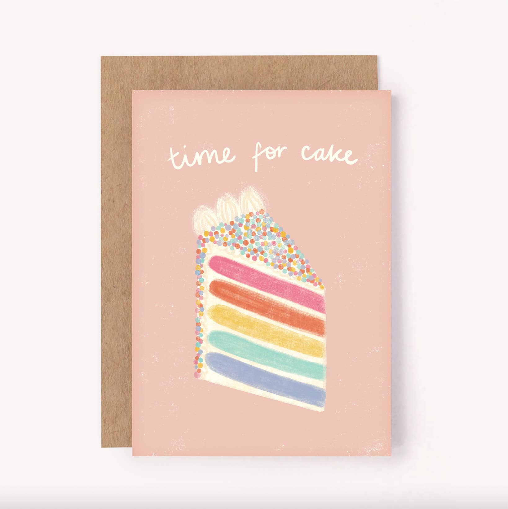 Time for Cake Birthday Card - Rainbow Bday Greeting Card