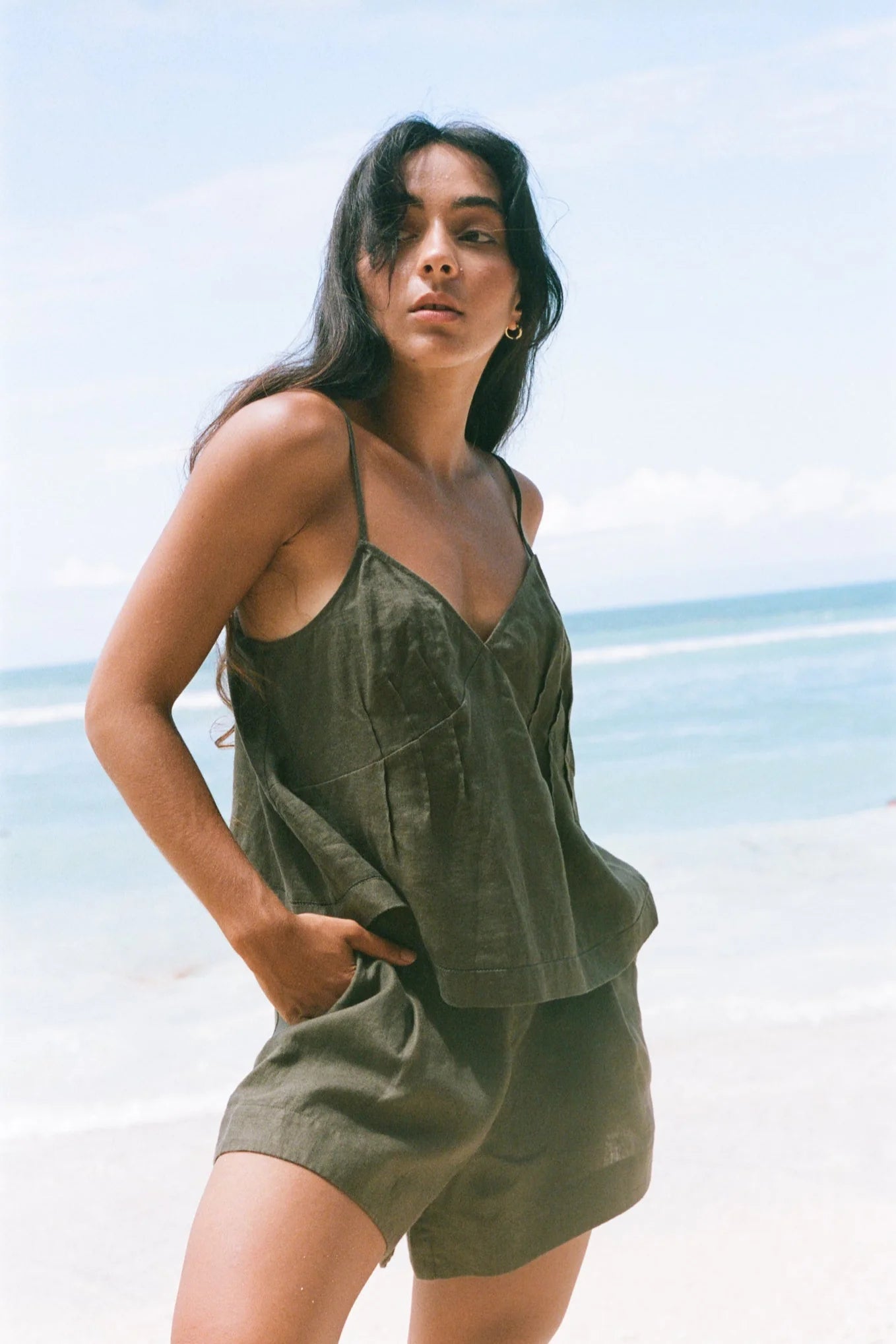 Lilly Pilly Bea Linen Cami - Khaki