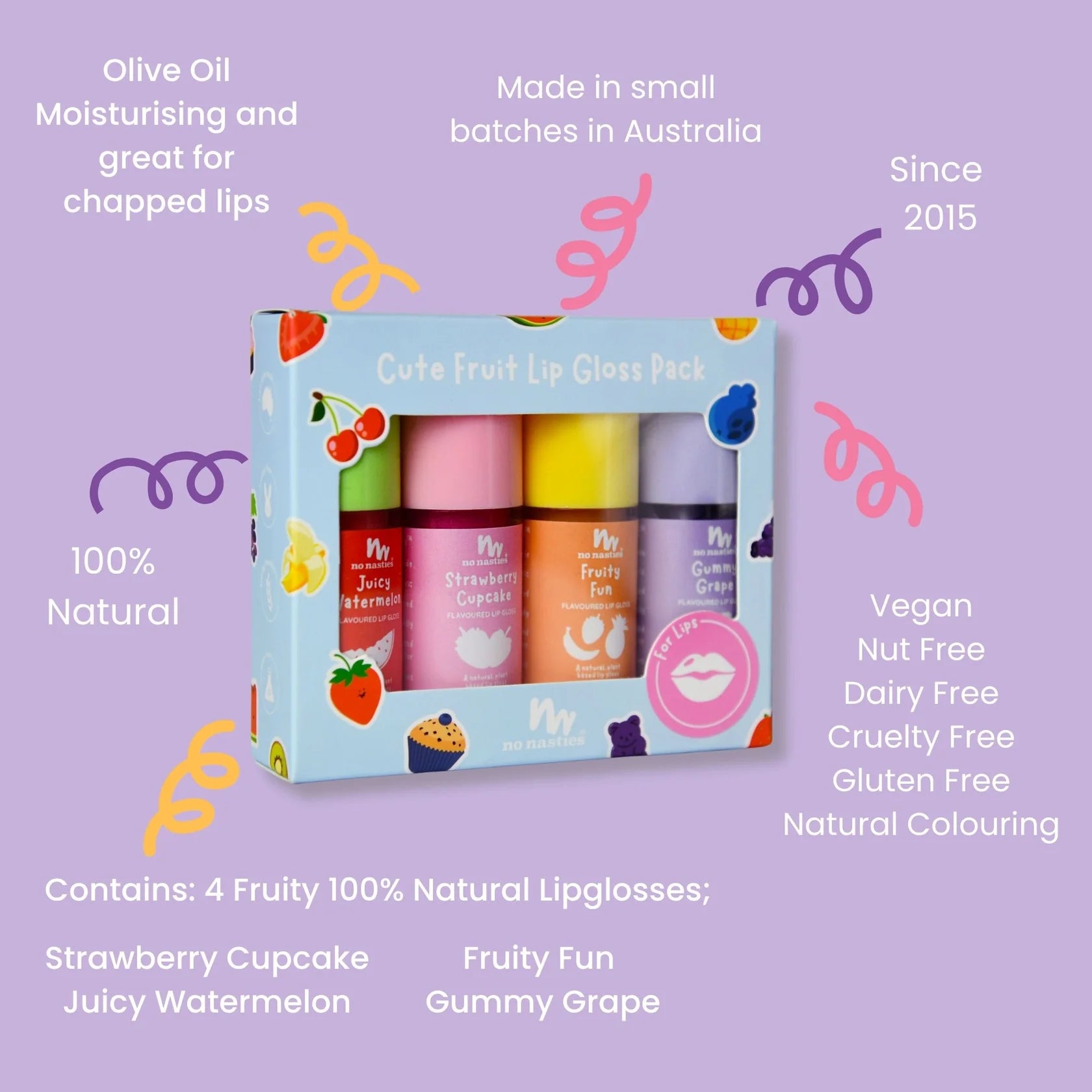 No Nasties Cute Fruit Natural Kids Lip Gloss Gift Set