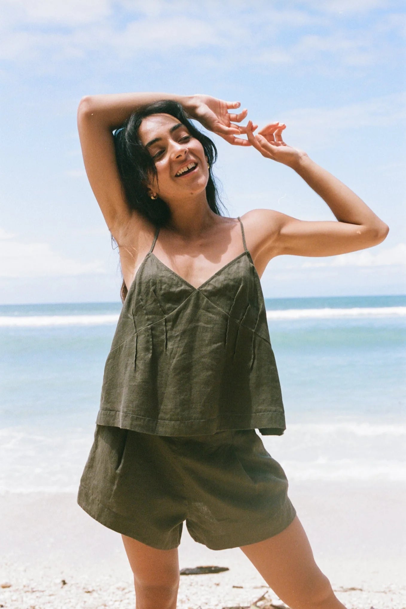 Lilly Pilly Bea Linen Cami - Khaki