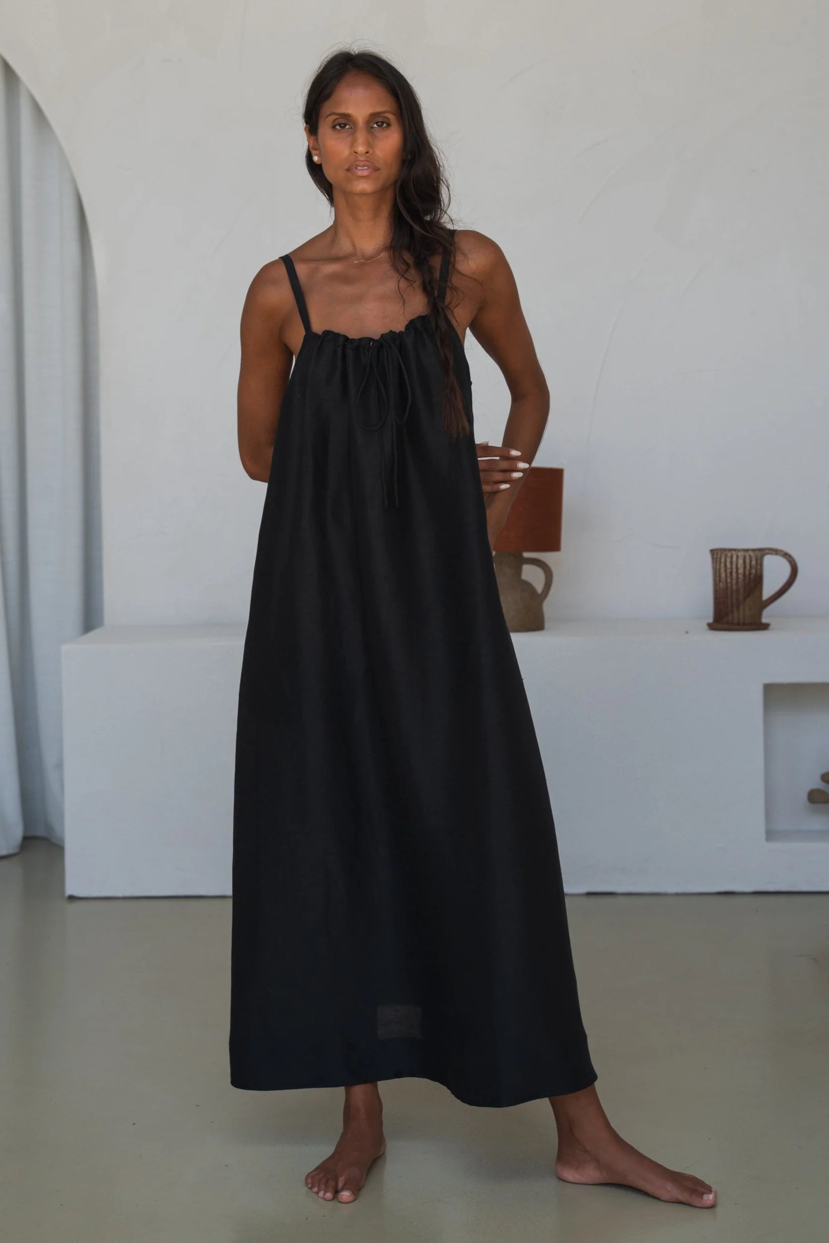 Lilly Pilly Nova Linen Silk Dress - Black