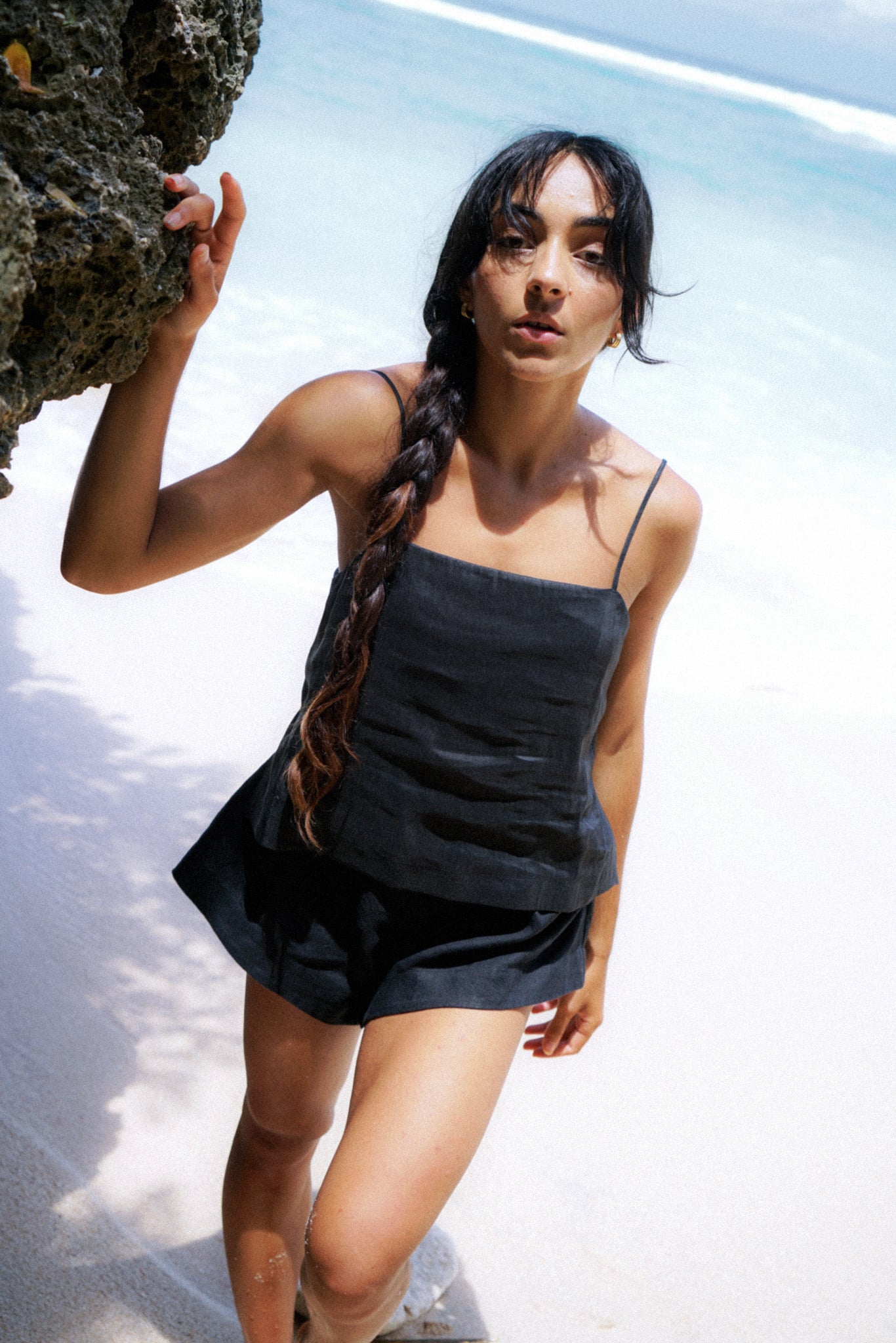 Lilly Pilly Rosa Linen Silk Cami - Black